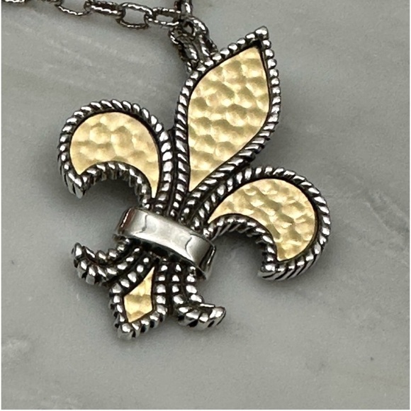 FINE JEWELRY Silver And 18Kt Gold Large Fleur De Lis Pendant Necklace - Picture 12 of 12